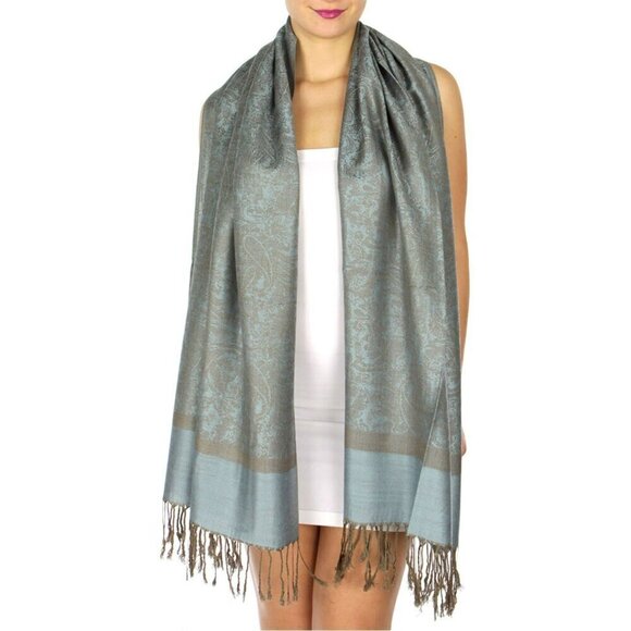 NWT Women's Pashmina Reversible Paisley Fringed Shawl Evening Wrap - Picture 8 of 11